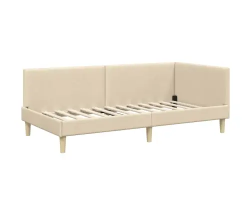 Stūra Gultas Rāmis Cits Ar Galvas Klāju Krēmkrāsa 100 X 200 Cm Vidaxl