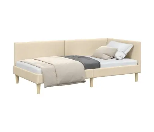 Stūra Gultas Rāmis Cits Ar Galvas Klāju Krēmkrāsa 100 X 200 Cm Vidaxl