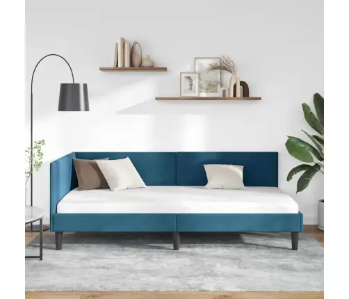 Stūra Gultas Rāmis Zila 90 X 190 Cm Samts Un Inženieru Koks Vidaxl