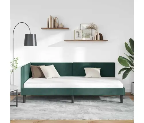 Stūra Gultas Rāmis Cits Ar Galvas Klāju Tumši Zaļa 90 X 190 Cm Vidaxl