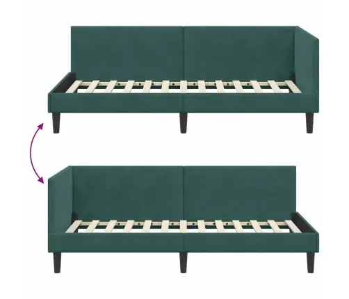 Stūra Gultas Rāmis Cits Ar Galvas Klāju Tumši Zaļa 90 X 190 Cm Vidaxl