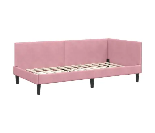 Stūra Gultas Rāmis Rozā 90 X 190 Cm Samts Un Inženieru Koks Vidaxl