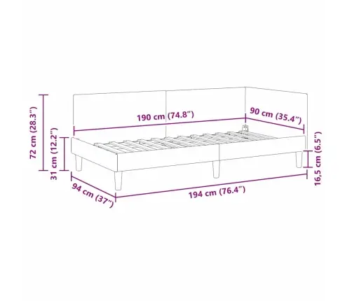 Kampinė Lovos Konstrukcija Vyno Raudona 90 Cm X 190 Cm
