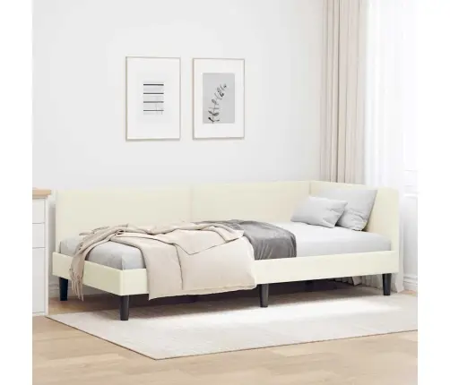 Stūra Gultas Rāmis Cits Ar Galvas Klāju Krēmkrāsa 90 X 190 Cm Vidaxl