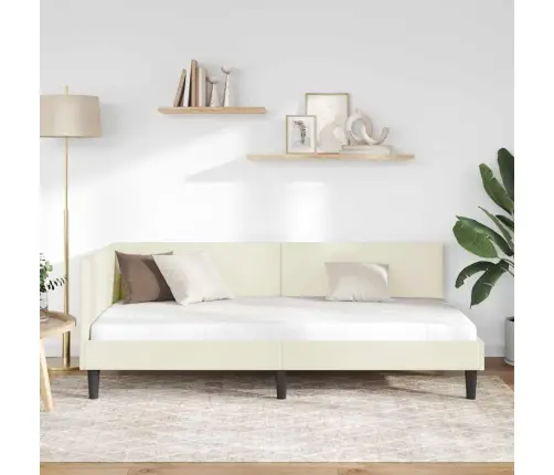 Stūra Gultas Rāmis Cits Ar Galvas Klāju Krēmkrāsa 90 X 190 Cm Vidaxl