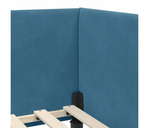 Stūra Gultas Rāmis Zila 90 X 200 Cm Samts Un Inženieru Koks Vidaxl
