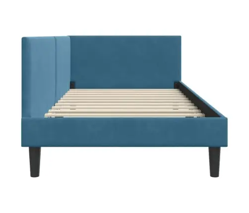 Stūra Gultas Rāmis Zila 90 X 200 Cm Samts Un Inženieru Koks Vidaxl