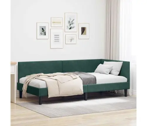 Stūra Gultas Rāmis Cits Ar Galvas Klāju Tumši Zaļa 90 X 200 Cm Vidaxl