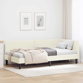 Stūra Gultas Rāmis Cits Ar Galvas Klāju Krēmkrāsa 100 X 200 Cm Vidaxl