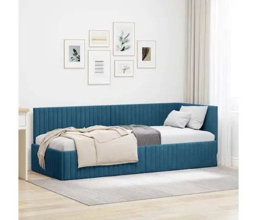 Stūra Gultas Rāmis Ar Galvas Klāju Zila 80 X 200 Cm Samts Vidaxl