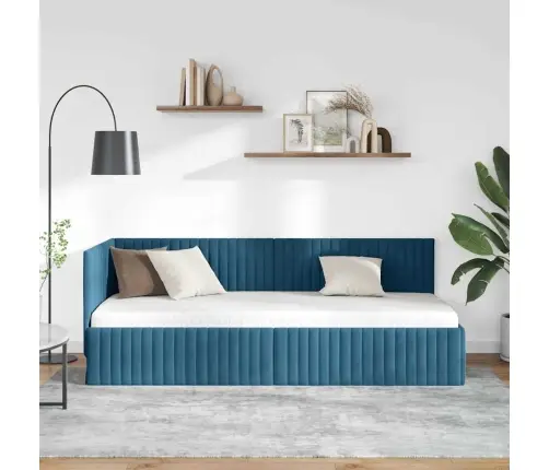 Stūra Gultas Rāmis Ar Galvas Klāju Zila 80 X 200 Cm Samts Vidaxl