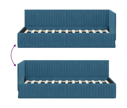 Stūra Gultas Rāmis Ar Galvas Klāju Zila 80 X 200 Cm Samts Vidaxl