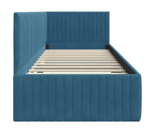 Stūra Gultas Rāmis Ar Galvas Klāju Zila 80 X 200 Cm Samts Vidaxl
