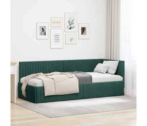 Stūra Gultas Rāmis Ar Galvas Klāju Tumši Zaļa 80 X 200 Cm Samts Vidaxl