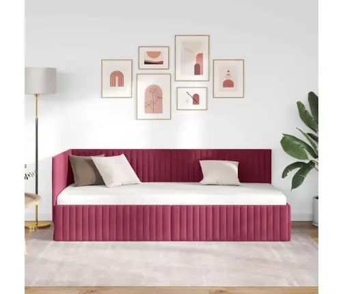 Stūra Gultas Rāmis Ar Galvas Klāju Vīnsarkans 80 X 200 Cm Samts Vidaxl