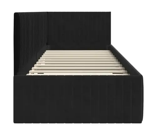 Stūra Gultas Rāmis Ar Galvas Klāju Melna 80 X 200 Cm Samts Vidaxl