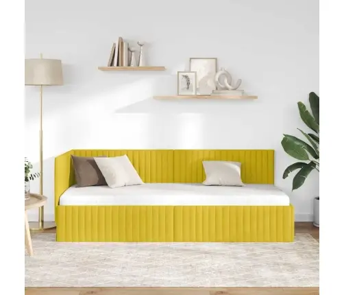 Stūra Gultas Rāmis Ar Galvas Klāju Dzeltena 80 X 200 Cm Samts Vidaxl