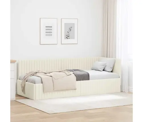 Stūra Gultas Rāmis Ar Galvas Klāju Krēmkrāsa 80 X 200 Cm Samts Vidaxl