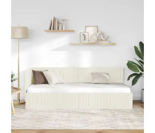 Stūra Gultas Rāmis Ar Galvas Klāju Krēmkrāsa 80 X 200 Cm Samts Vidaxl