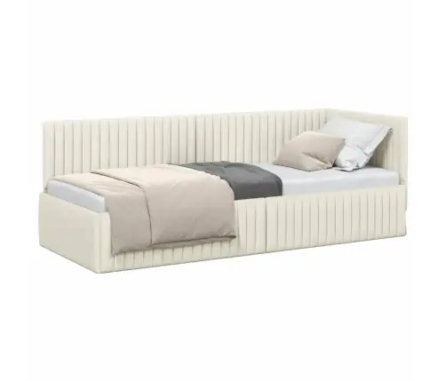 Stūra Gultas Rāmis Ar Galvas Klāju Krēmkrāsa 80 X 200 Cm Samts Vidaxl