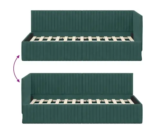 Stūra Gultas Rāmis Ar Galvas Klāju Tumši Zaļa 90 X 190 Cm Samts Vidaxl