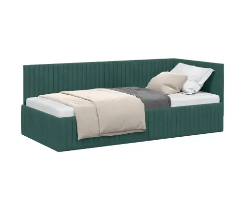 Stūra Gultas Rāmis Ar Galvas Klāju Tumši Zaļa 90 X 190 Cm Samts Vidaxl