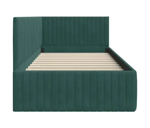 Stūra Gultas Rāmis Ar Galvas Klāju Tumši Zaļa 90 X 190 Cm Samts Vidaxl