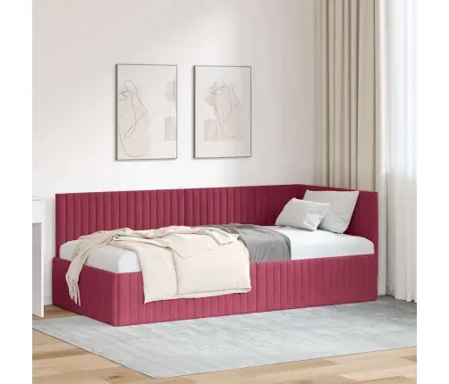 Stūra Gultas Rāmis Ar Galvas Klāju Vīnsarkans 90 X 190 Cm Samts Vidaxl