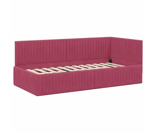 Stūra Gultas Rāmis Ar Galvas Klāju Vīnsarkans 90 X 190 Cm Samts Vidaxl