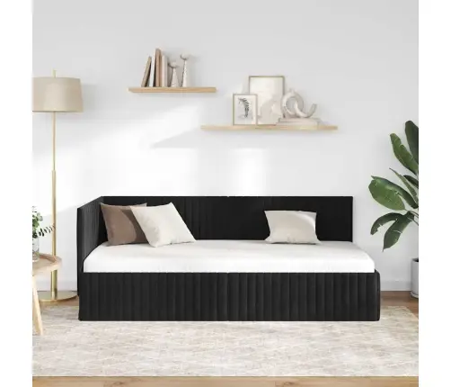 Stūra Gultas Rāmis Ar Galvas Klāju Melna 90 X 190 Cm Samts Vidaxl