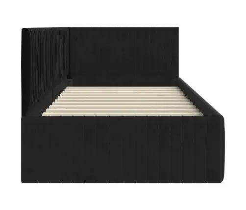 Stūra Gultas Rāmis Ar Galvas Klāju Melna 90 X 190 Cm Samts Vidaxl