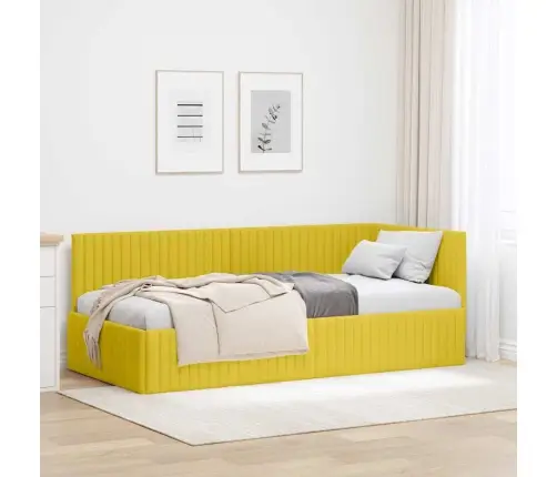 Stūra Gultas Rāmis Ar Galvas Klāju Dzeltena 90 X 190 Cm Samts Vidaxl