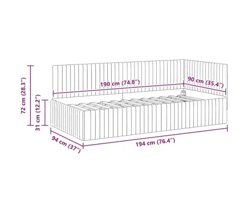 Stūra Gultas Rāmis Ar Galvas Klāju Dzeltena 90 X 190 Cm Samts Vidaxl