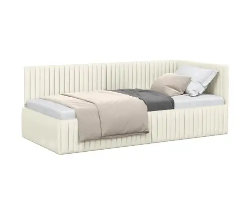 Stūra Gultas Rāmis Ar Galvas Klāju Krēmkrāsa 90 X 190 Cm Samts Vidaxl