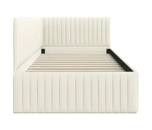 Stūra Gultas Rāmis Ar Galvas Klāju Krēmkrāsa 90 X 190 Cm Samts Vidaxl