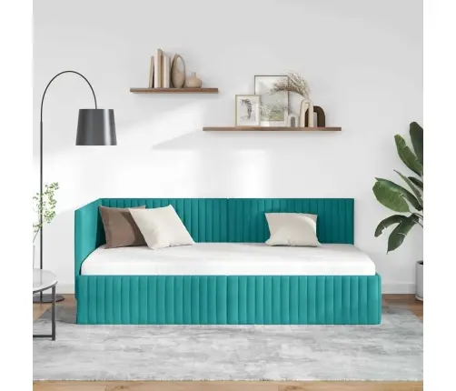 Stūra Gultas Rāmis Ar Galvas Klāju Tirkīzzila 90 X 190 Cm Samts Vidaxl