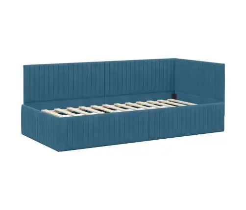 Stūra Gultas Rāmis Ar Galvas Klāju Zila 90 X 200 Cm Samts Vidaxl