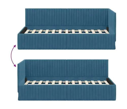 Stūra Gultas Rāmis Ar Galvas Klāju Zila 90 X 200 Cm Samts Vidaxl