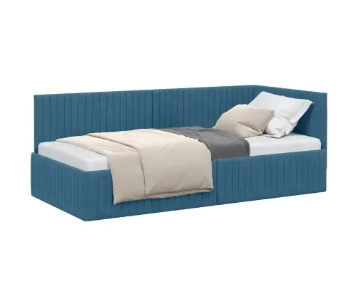 Stūra Gultas Rāmis Ar Galvas Klāju Zila 90 X 200 Cm Samts Vidaxl