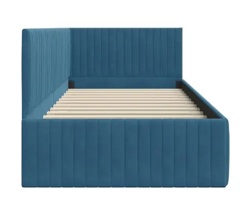 Stūra Gultas Rāmis Ar Galvas Klāju Zila 90 X 200 Cm Samts Vidaxl