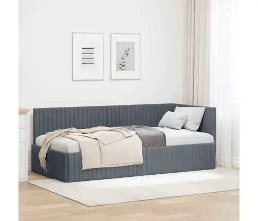 Stūra Gultas Rāmis Tumši Pelēka 90 X 200 Cm Samts Vidaxl