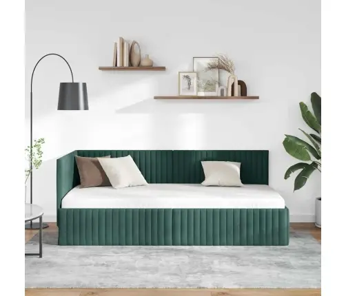 Stūra Gultas Rāmis Ar Galvas Klāju Tumši Zaļa 90 X 200 Cm Samts Vidaxl