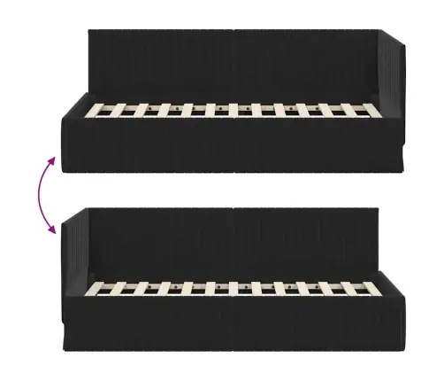 Stūra Gultas Rāmis Ar Galvas Klāju Melna 90 X 200 Cm Samts Vidaxl