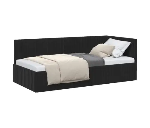 Stūra Gultas Rāmis Ar Galvas Klāju Melna 90 X 200 Cm Samts Vidaxl
