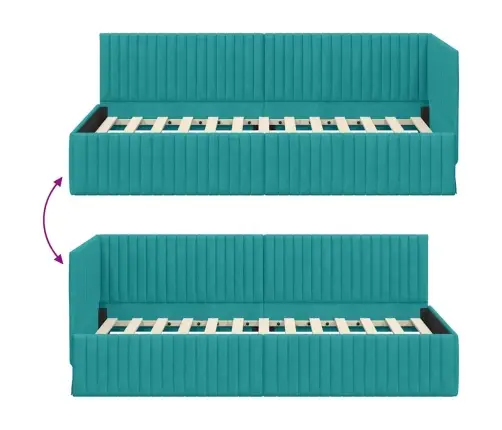 Stūra Gultas Rāmis Ar Galvas Klāju Tirkīzzila 90 X 200 Cm Samts Vidaxl