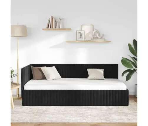 Stūra Gultas Rāmis Ar Galvas Klāju Melna 100 X 200 Cm Samts Vidaxl