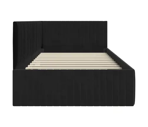 Stūra Gultas Rāmis Ar Galvas Klāju Melna 100 X 200 Cm Samts Vidaxl