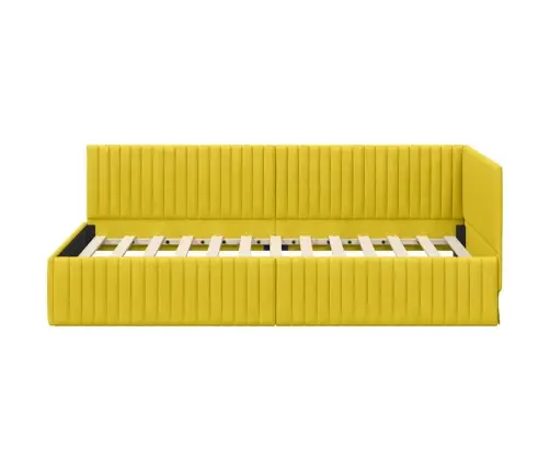 Stūra Gultas Rāmis Ar Galvas Klāju Dzeltena 100 X 200 Cm Samts Vidaxl