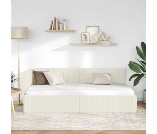 Stūra Gultas Rāmis Ar Galvas Klāju Krēmkrāsa 100 X 200 Cm Samts Vidaxl