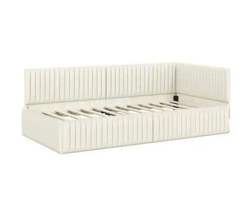 Stūra Gultas Rāmis Ar Galvas Klāju Krēmkrāsa 100 X 200 Cm Samts Vidaxl